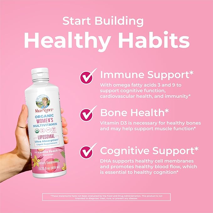 MaryRuth Organics USDA Organic Multivitamin for Women Sugar Free Womens Multivitamin Liquid Vitamins for Women Immune Support Supplement Ashwagandha Methylfolate Vegan Non-GMO 15.22 Fl Oz