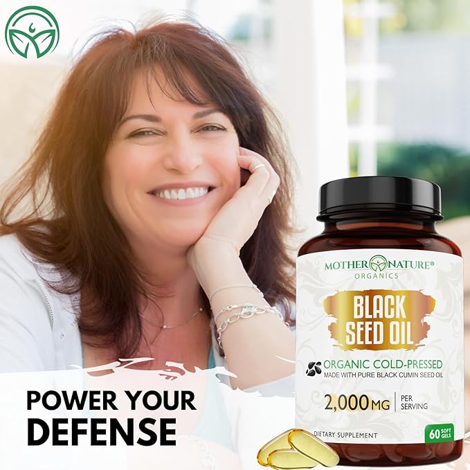 Black Seed Oil Capsules 2000mg Per Serving Organic Cold Pressed Black Cumin High TQ Immune &amp Joint Support 60 Count