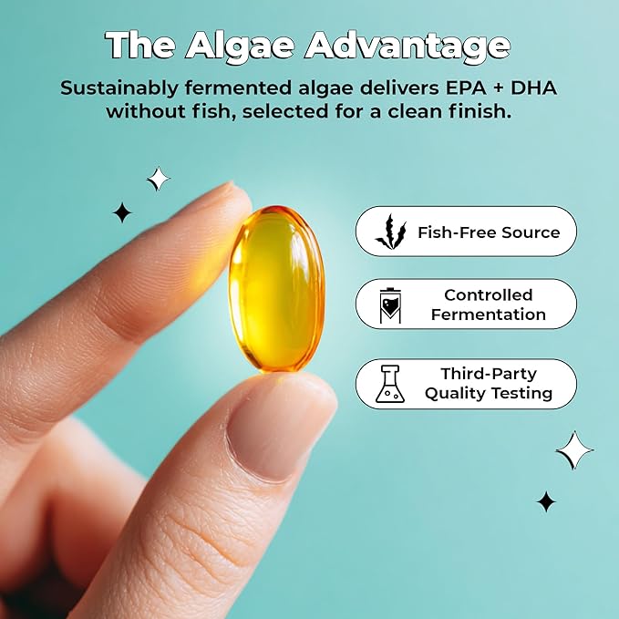 Future Kind Omega-3 Supplement for Clarity Memory and Mobility Comfort 2 Months Supply of Citrus-Scented Softgels with EPA and DHA Vegan Omega-3 Supplement from Algae Carrageenan Free 60 Count