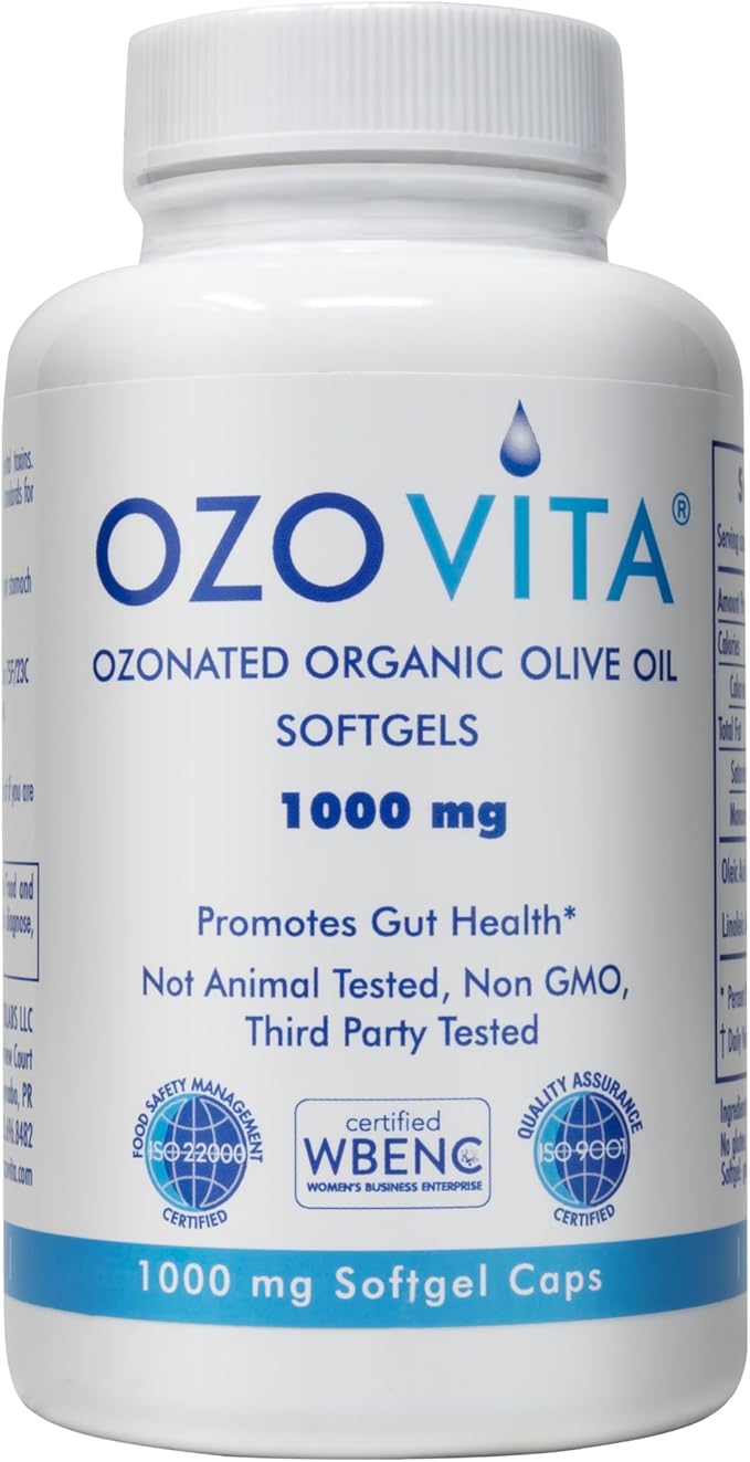 High Potency Ozonated Organic Extra Virgin Olive Oil Softgels 1000mg | Pure Oxygenated Capsules for Immune Support &amp Gut Health | Organic Oxygen Infused Supplement | 2 Month Supply