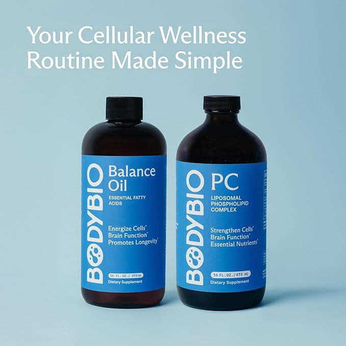 BodyBio Balance Oil - Vegan Omega 3 6 Supplement – Cold-Pressed Safflower &amp Flaxseed Oil – Supports Brain Function Healthy Skin and Mood