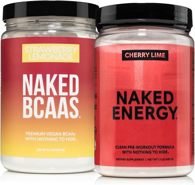 NAKED Strawberry Lemonade BCAAs + Cherry Lime Energy – 2:1:1 Amino Acids (34 Servings) &amp Clean Pre Workout (30 Servings) | Strength Endurance &amp Recovery