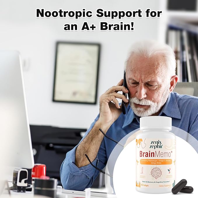 Memory Focus Supplement - Brain Support with Omega-3 Bacopa and Plasmalogens for Enhanced Cognitive Function - Concentration and Memory - Non-GMO 60 Softgels