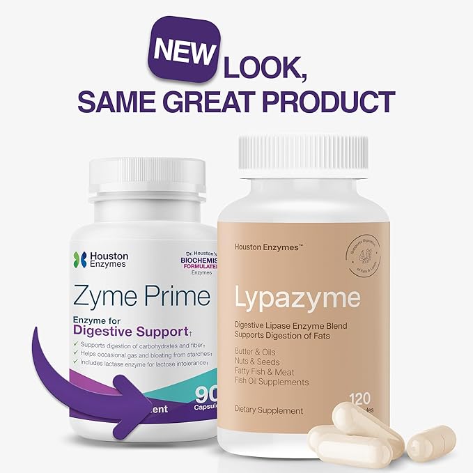 Houston Enzymes - Zyme Prime - 90 Capsules - Digestive Enzymes Women &amp Men Enzyme Digestion for Carb Fat &amp Protein Breakdown Helps Intolerances Bloating &amp Gas Digestive Health Supplem