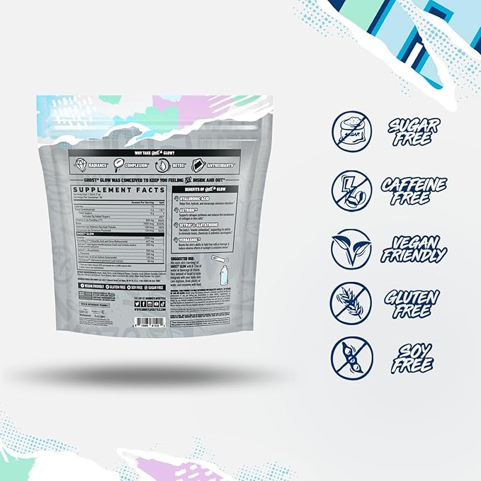 GHOST Glow Sticks: Beauty and Detox Supplement - 30 On-The-Go Stick Packs Mango Margarita - Hyaluronic Acid Biotin &amp L-Theanine for Skin-Boosting Support - Sugar Free Gluten Free