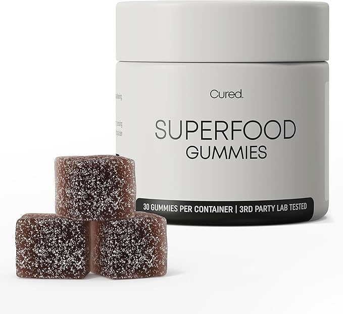 Cured 20-in-1 Superfood Multivitamin for Men &amp Women with Super Greens &amp Veggies | Vitamins/Gummy Supplement to Support Energy &amp Gut Health for Women &amp Men | 100% Vegan &amp All-Natur