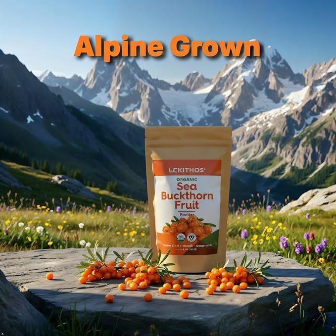 Organic Sea Buckthorn Powder | Organic Omega 6-7-9 Antioxidant Support with Vitamin C E &amp Zinc | Grown in Alpine Italy | USDA Organic Vegan Non-GMO Gluten-Free No Additives | 12oz (340g)