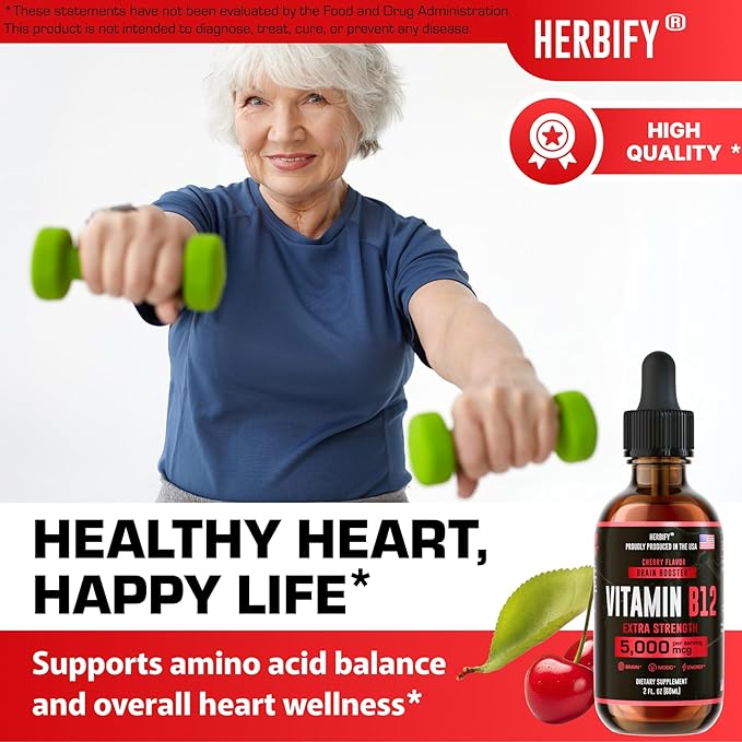 HERBIFY Vitamin B12 Methylated Multivitamin Energy Supplements for Women &amp Men - Liquid B12 Vitamins 5000 Mcg Methylcobalamin - Energy Support and Immune Health Liquid Vitamin - 30 Days Supply - 2