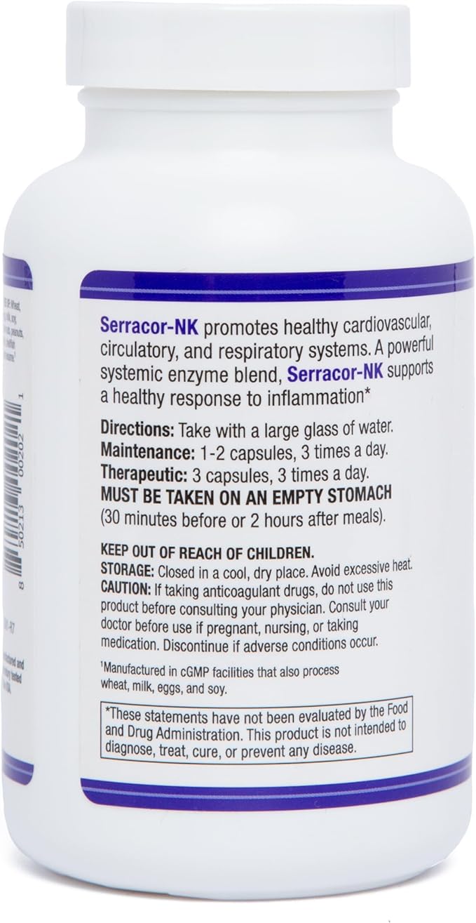 Serracor-NK – 300 Vegetarian Capsules – Circulatory and Respiratory Support – Natural Systemic Enzymes Formula – Contains Acid-Resistant Serrapeptase &amp Acid-Resistant Nattokinase