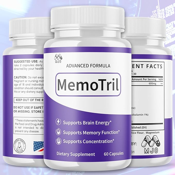Memotril Capsules Official Memo Tril Supplement Pills with All Natural Ingredients Advanced Memotril Formula for Brain Health &amp Wellness Support with Premium Vitamins for Women &amp Men (60 Cap