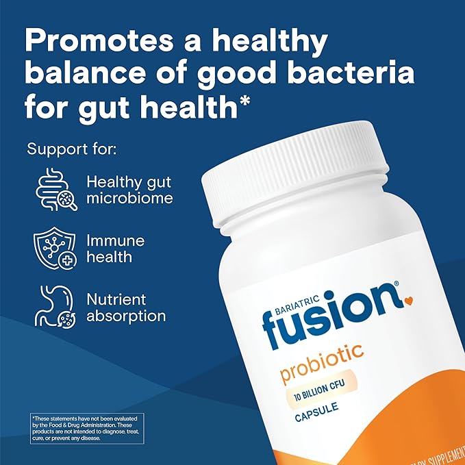 Bariatric Fusion Probiotic Capsule | Easy to Swallow Bariatric Vitamin | 10 Billion CFU | Bacillus Coagulans | Support Digestive &amp Immune Health | 60 Count