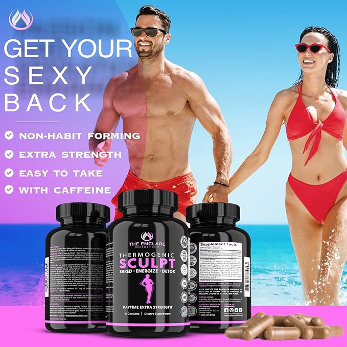 Thermogenic Fat Burner Appetite Suppressant Weight Loss Supplement for Women &amp Men Metabolism Energy Focus Brain Caffeine Pills with Chromium Green Tea Extract L Theanine Sculpt 60 Capsu