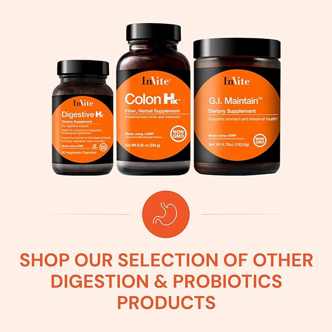 Invite Health Digestive Hx® - Improves Digestion and Offers Relief for Occasional Indigestion Bloating and Gas - Contains Pancreatic Enzymes Pepsin and Betain HCL - 90 Vegetarian Capsules