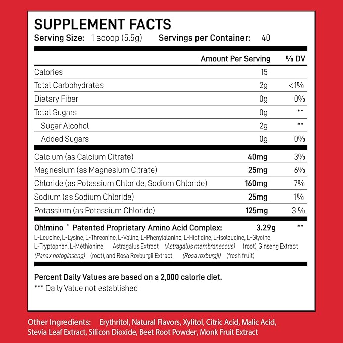 Oh!mino Essential Amino Acids Supplement Berry Blast Stimulant-Free Powder All 9 EAAs BCAAs and The Perfect Amino for Workouts Amino Energy and to Build Muscle and Recover Faster