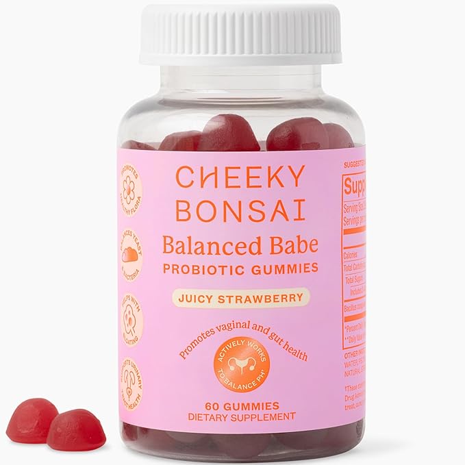 Cheeky Bonsai Vaginal Probiotic Gummies for Women - Balanced pH Healthy Odor and Flora Support - 5 Billion CFUs - Juicy Strawberry Flavor 60 Count