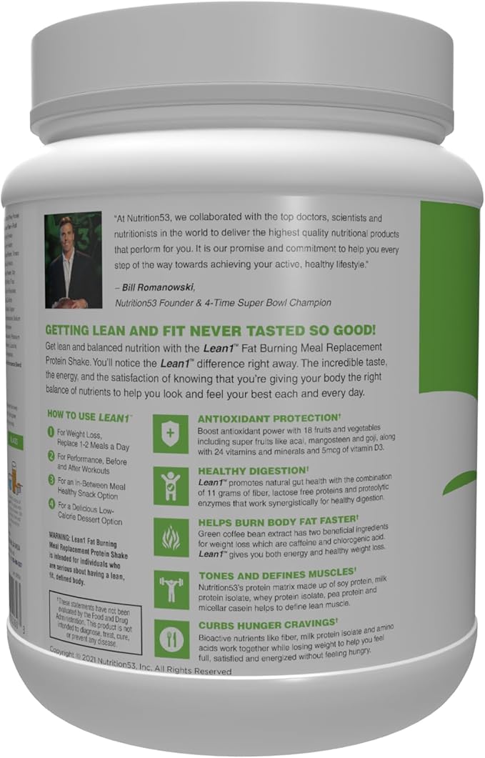 Lean1 Meal Replacement Protein Powder Chocolate Peanut Butter Flavor 15-Serving Tub.