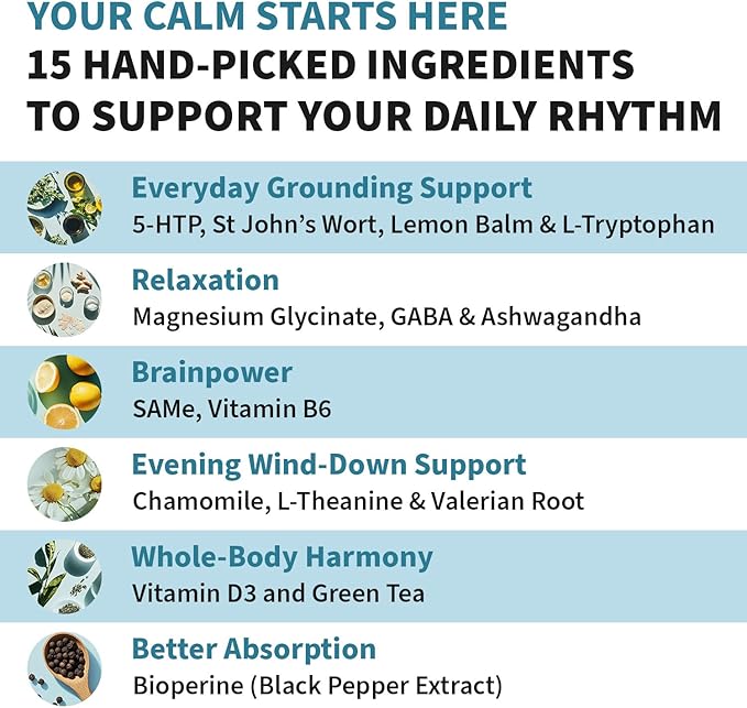 MEDCHOICE 15-in-1 Caffeine-Free Mood Support Supplement - 5HTP 200mg Capsules with L-Theanine Magnesium Ashwagandha GABA St. John's Wort and L-Tryptophan - 1145mg (90ct Pack of 3)