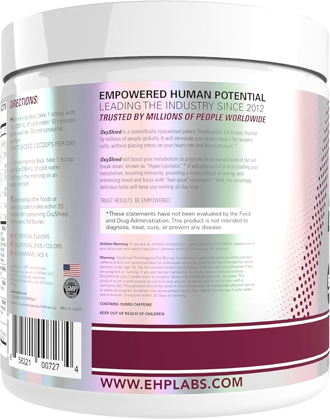 EHP Labs OxyShred Pre Workout Powder &amp Shredding Supplement - Preworkout Powder with L Glutamine &amp Acetyl L Carnitine Energy Boost Drink - Passionfruit 60 Servings