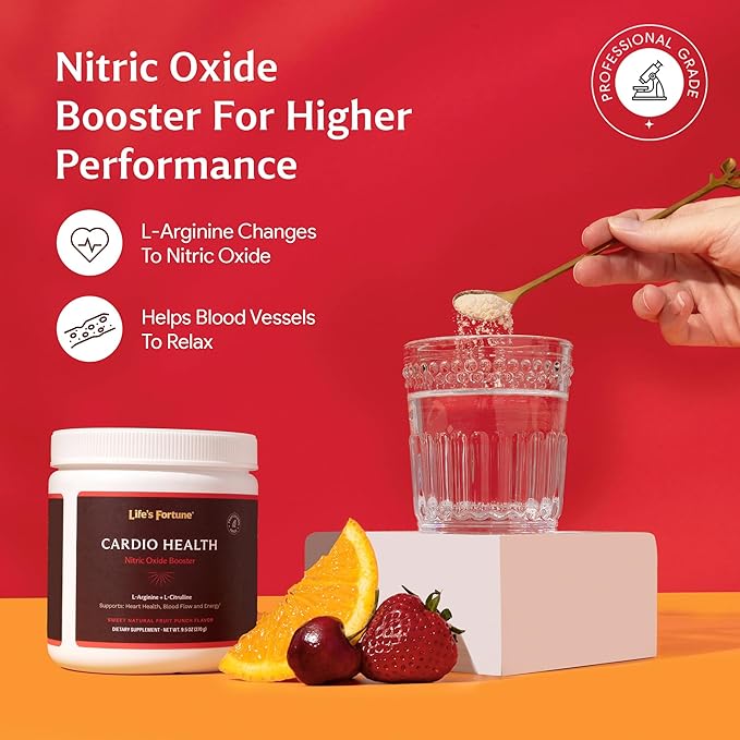 Life's Fortune 5000mg L- Arginine Supplement Powder &amp 1000mg L-Citrulline High Potency Nitric Oxide Health Booster Endurance Workout Performance Natural Fruit Punch Flavor (20 Servings)