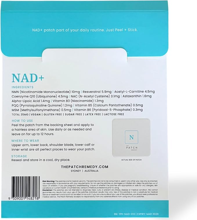 The Patch Remedy NAD+ Patch - NMN Resveratrol CoQ10 NAC Astaxanthin PQQ | 30 Patches