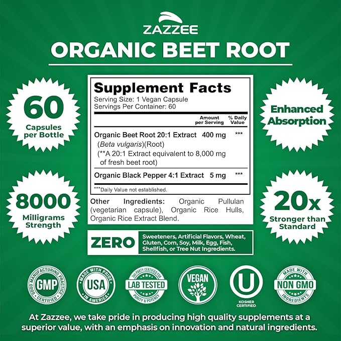 Zazzee Active Lifestyle Support Bundle | Organic Beet Root Capsules &amp High Strength Conjugated Linoleic Acid Softgels | Non-GMO &amp ISO Lab Tested (60 Servings Each)