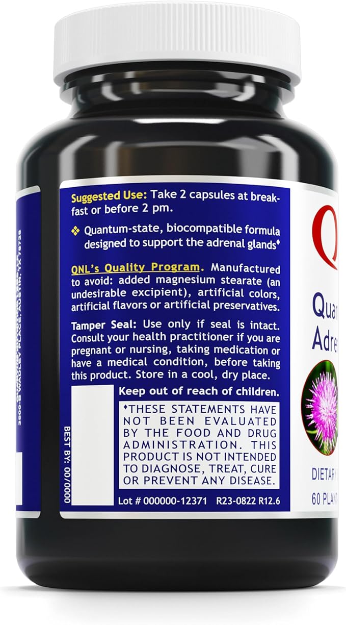 Quantum Nutrition Labs Quantum Adrenal Support- Adrenal Health Support Supplements Support for Fatigue and Promote Calmness Adrenal Gland Vitamins Rhodiola Rosea Organic - 60 Vegan Capsules