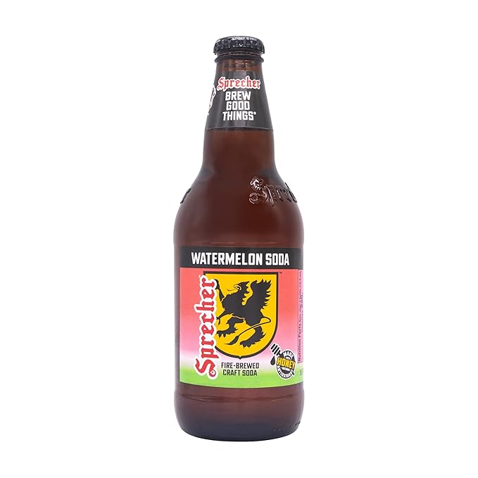 Sprecher Watermelon Soda in 16 fl oz Glass Bottles (12 Pack) Fire Brewed Craft Soda with Real Honey Bold Juicy Watermelon Flavor Naturally Flavored Gluten Free Soft Drink