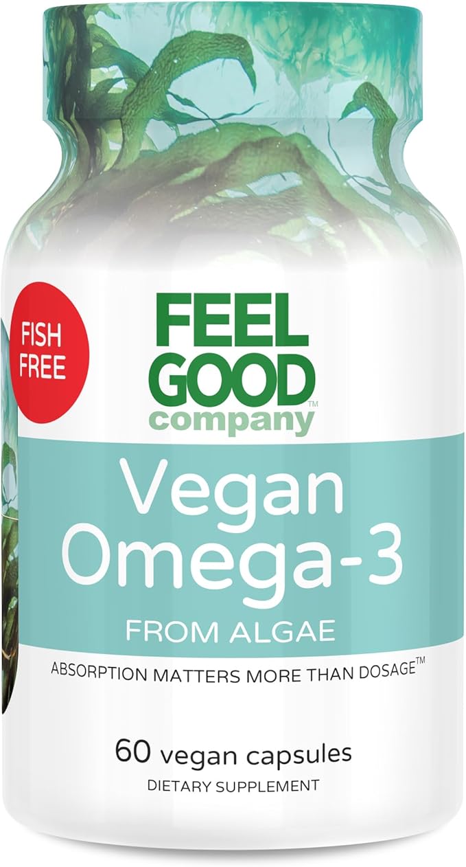 Feelgood Company Vegan Omega-3 Supplement Algae-Based Fish-Free 60 Capsules Gluten-Free Soy-Free Easy to Digest
