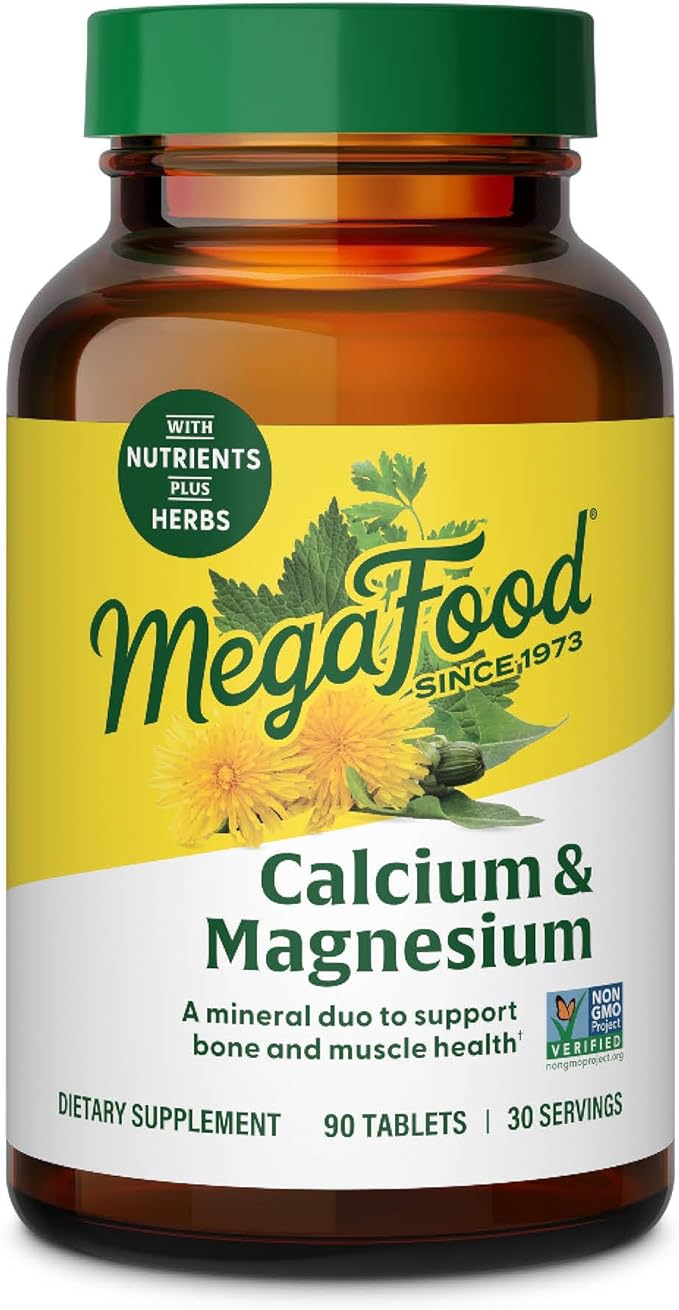 MegaFood Calcium and Magnesium - Essential Mineral Supplement That Helps Maintain Bone and Muscle Health - For Men and Women - Vegan - Made Without 9 Food Allergens - 90 Tabs (30 Servings)