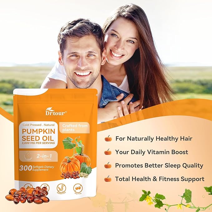 Pumpkin Seed Oil with Saw Palmetto Capsules - Cold Pressed Pure Virgin Oil 300 Softgels for Men &amp Women Supports Hair Urinary Bladder Prostate Health - Essential Fatty Acids &amp Phytosterols