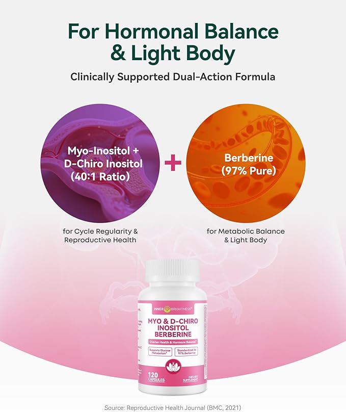 Inositol Supplement for Women Myo-Inositol &amp D-Chiro Inositol 40:1 PCOS Support with Berberine MTHF Folate &amp Vitamin D3 Supports Ovarian Health Hormonal Balance &amp Regular Cycles 120
