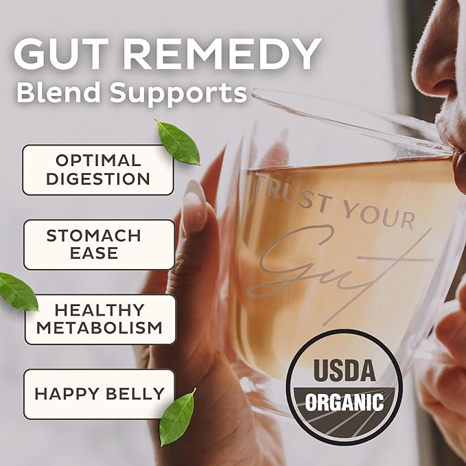 Trust Your Gut Organic Herbal Tea Blend – Lemon Balm Holy Basil Dandelion &amp Ginger Root – Supports Healthy Digestion &amp Gut Balance – Chocolate Mint 30 Bags