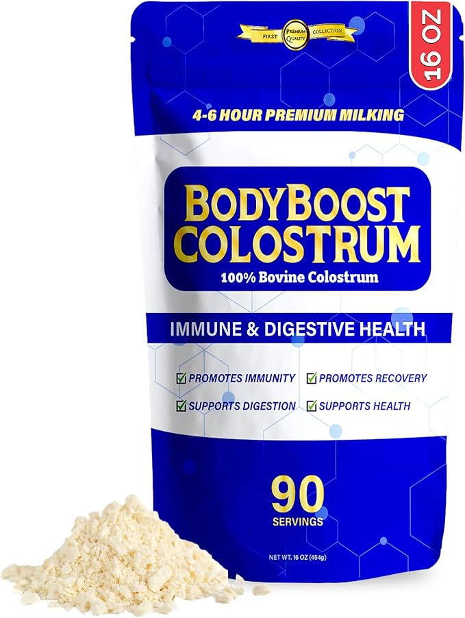 BodyBoost Premium Colostrum Whole 100% Bovine Colostrum Powder Immune Booster Supplement with Immunoglobulin &amp Lactoferrin Grass Fed Colostrum Powder Gut Health Diverse Intake16 oz