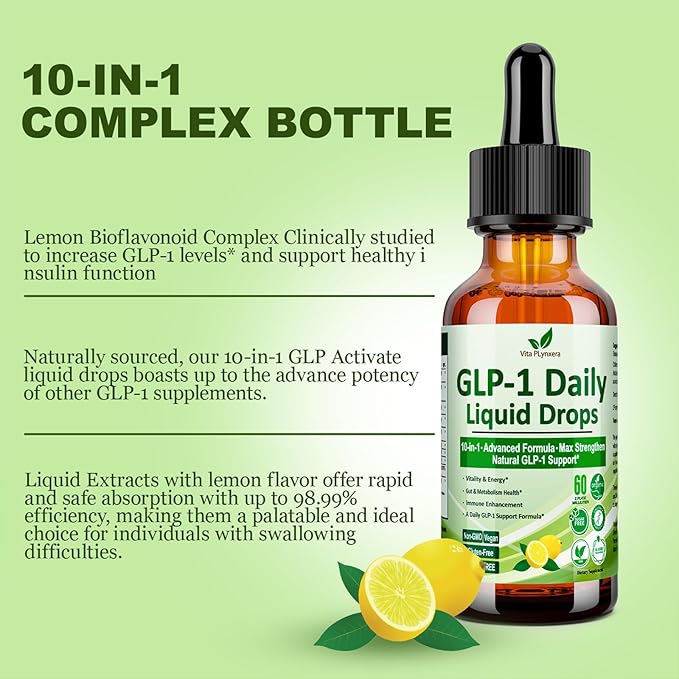 GLP-1 Support Liquid Drops 10-in-1 Formula with Berberine Ceylon Cinnamon Prebiotic Fiber &amp Green Tea Extract | Support Healthy Metabolism Digestive &amp Gut Health for Women &amp Men | Vega