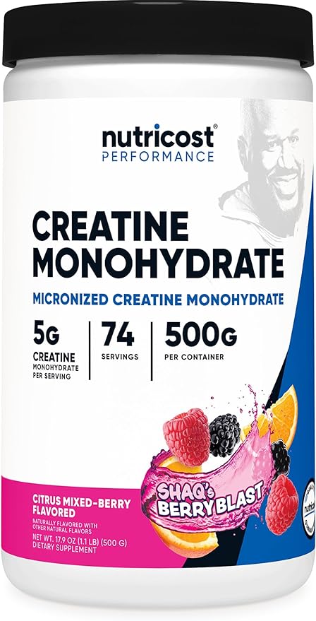 Nutricost Creatine Monohydrate Powder (Shaq's Berry Blast 500 Gram) - Micronized Creatine Supplement Vegan GMO-Free Gluten-Free 74 Servings