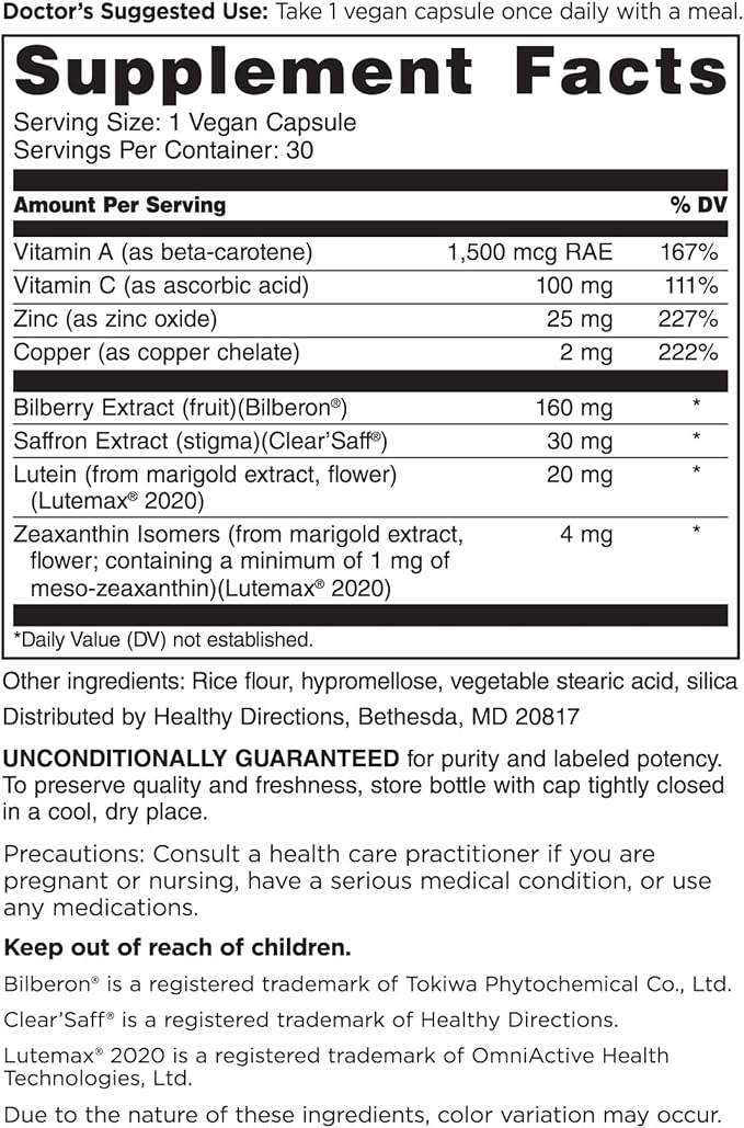 DOCTORS' PREFERRED Clinical-Grade OcuGold Eye Vitamins with Lutein and Zeaxanthin for Macula &amp Retina Health Digital Eye Strain Eye Fatigue and Visual Performance | 60 Vegan Capsules