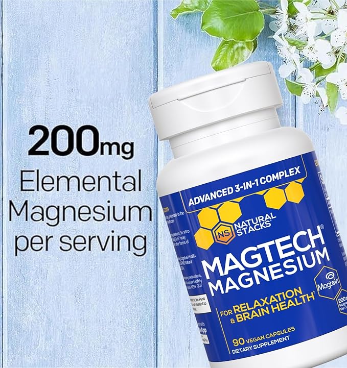 MagTech Magnesium Complex for Women &amp Men - 3 Forms of Magnesium: Glycinate Magtein L-Threonate &amp Taurate - 200mg Chelated Complex - Support for Relaxation &amp Brain Health - 90 Glycinate C