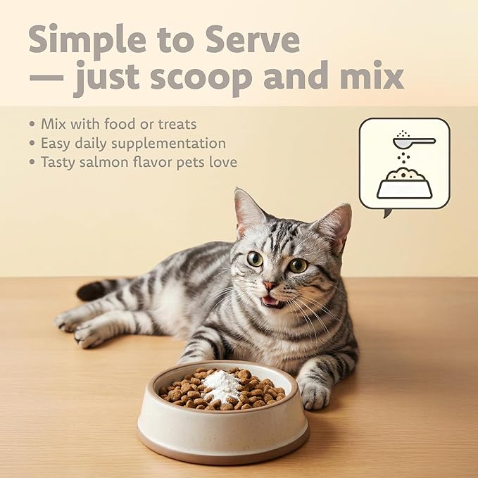 LOVITA Pets L-Lysine Powder for Cats &amp Dogs Immune Support Pet Supplement with AjiPure L-Lysine and Vitamin C Salmon Flavor for Daily Use Includes Scoop