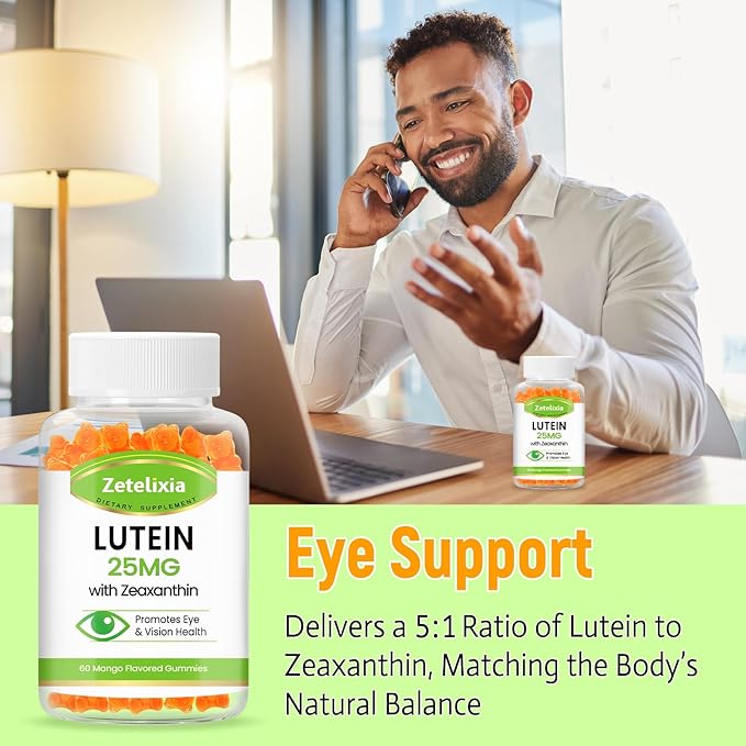 Lutein Gummies 25mg - Eye Vitamins Lutein &amp Zeaxanthin Eye Health Supplements for AdultsSugar Free Eye Health Gummies Supplement - Support VisionMacularBlue Light Filtering (120 Count)
