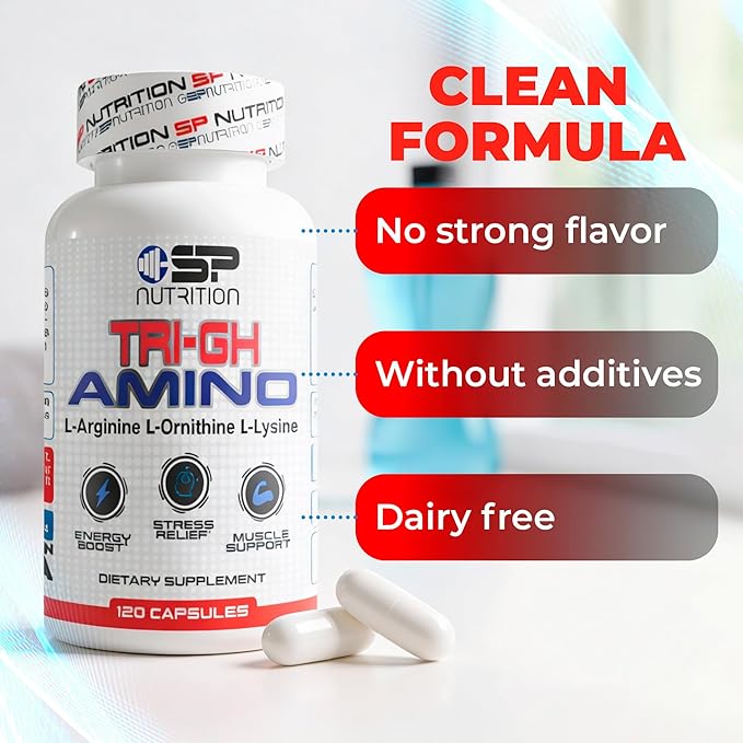 SP Nutrition Tri-GH Amino Complex L-Arginine L-Ornithine L-Lysine 120 Capsules Muscle Support Supplement