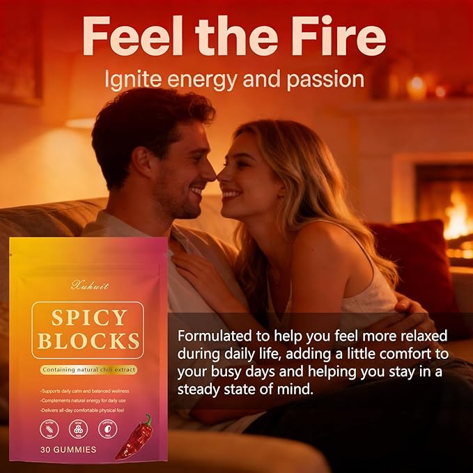 Spicy Blocks for Couples-with Chili Pepper  Maca Root &amp Epimedium Extract | Supports Emotional Warmth &amp Daily Comfort | Peach Flavor Mild Spicy Kick Vegan-Friendly No Artificial Additives