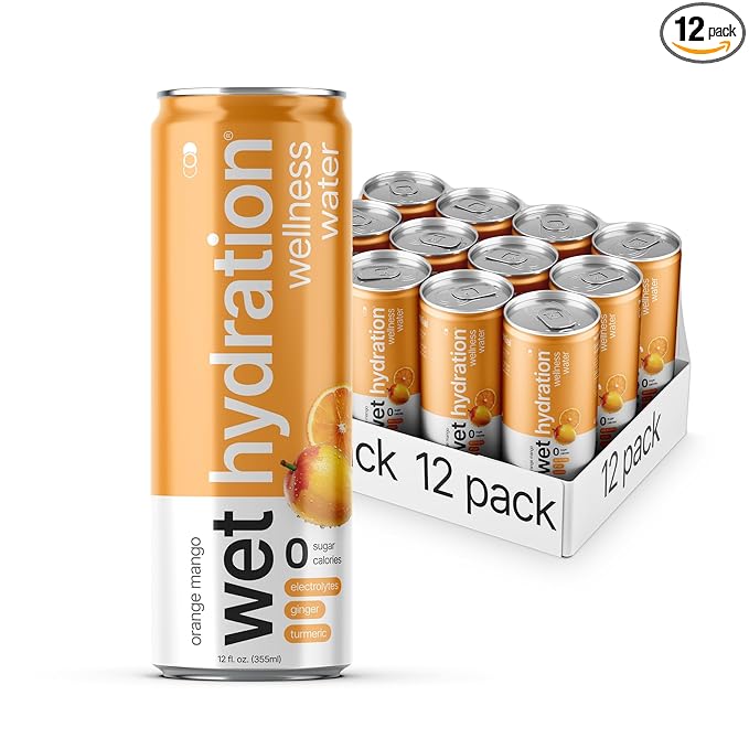 Wet Hydration - Functional Hydration Beverage - Flavored Water Sugar-Free Gluten-Free No Artificial Ingredients (Orange Mango Ginger Turmeric)