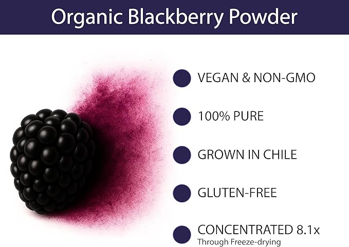 KOYAH - Organic BlackBerry Powder: 30 Servings (1 Scoop = 1/4 Cup Fresh): Freeze-Dried Whole-Berry Powder Raw