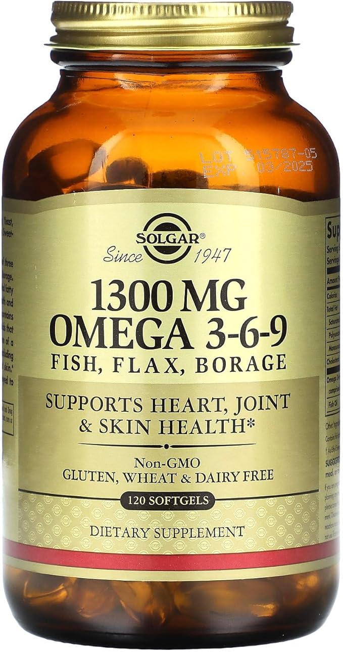 Solgar 1300 mg Omega 3-6-9 120 Softgels - Fish Oil Supplement - Support for Joint &amp Skin Health - Includes Flaxseed &amp Borage - Contains EPA &amp DHA Omega 3 Fatty Acids - 40 Servings