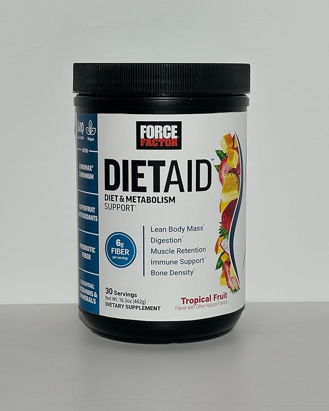 Force Factor Diet Aid Powder Metabolism Booster &amp Diet Support Supplement for Lean Body Mass with 15x More Absorbable Chromium Refreshing &amp Delicious Tropical Fruit 30 Servings