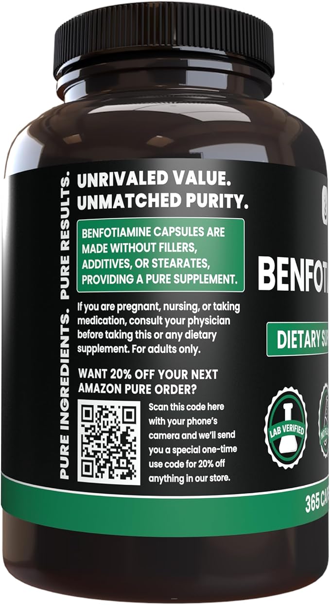 PURE ORIGINAL INGREDIENTS Benfotiamine (365 Capsules) No Magnesium Or Rice Fillers Always Pure