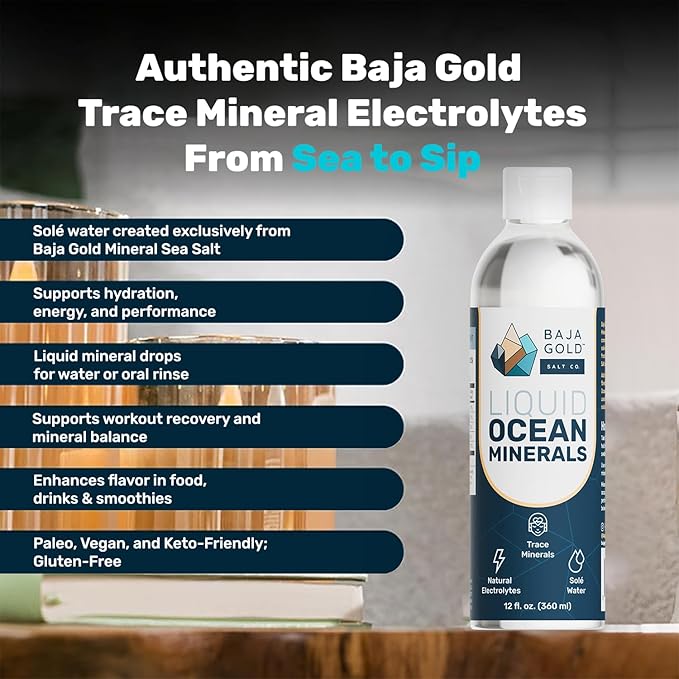Baja Gold Liquid Trace Mineral Drops – Pure Ocean-Based Minerals for Water &amp Food | Unrefined Electrolytes for Balanced Taste | Mineral-Rich Saline Solution &amp Oral Cleanse | 12 fl oz 90-Day S