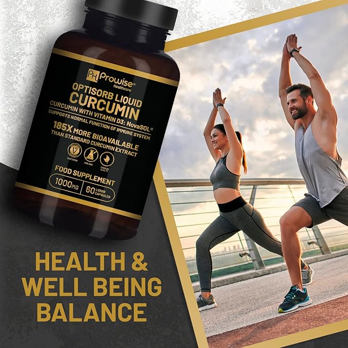 Optisorb Liquid Curcumin with Vitamin D - 60 Liqcaps | 185x Turmeric &amp Curcumin Bioavailability - Ultra Bioavailable | Liquid Capsules with 1000mg NovaSOL Daily Dosage - UK Manufactured
