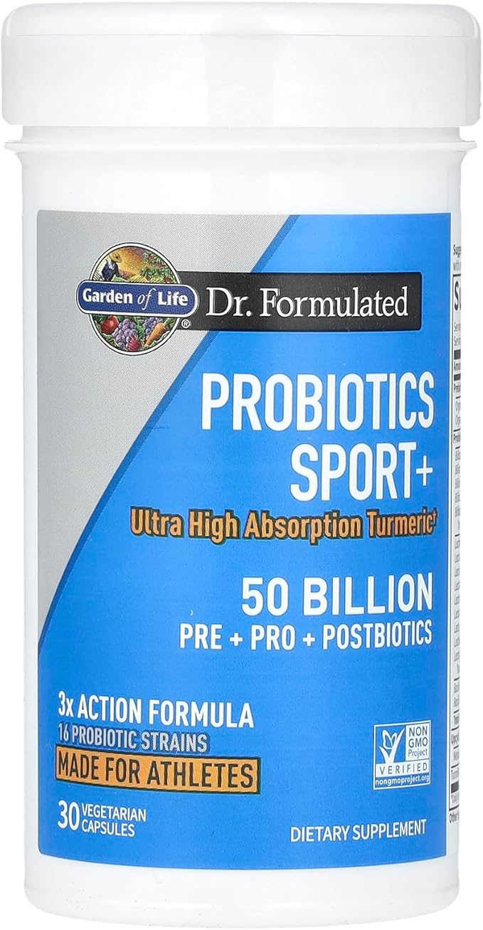 Garden of Life Dr Formulated Sport Probiotics Digestive Supplement Organic Prebiotics for Women &amp Men Athletes Clinically Studied Turmeric Curcumin 50 Billion CFU Gut Health Acidophilus 30ct