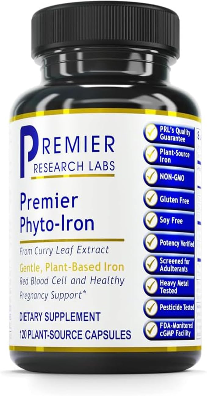 Premier Research Labs Phyto-Iron - Plant Based Iron for Men &amp Women for Blood Support Curry Leaves Supplement Iron Supplements Non-Heme Iron 18mg Iron Per Serving - 120 Vegetarian Capsules